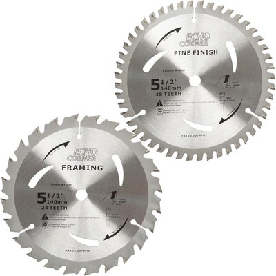 5-1/2'' (10mm Arbor) Circular Saw Blades 48Tooth+24Tooth, Heavy Duty Silver 