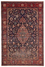 Vintage Dark Navy Traditional 6'7" x 10'0" Hand-Knotted Oriental Wool Area Rug