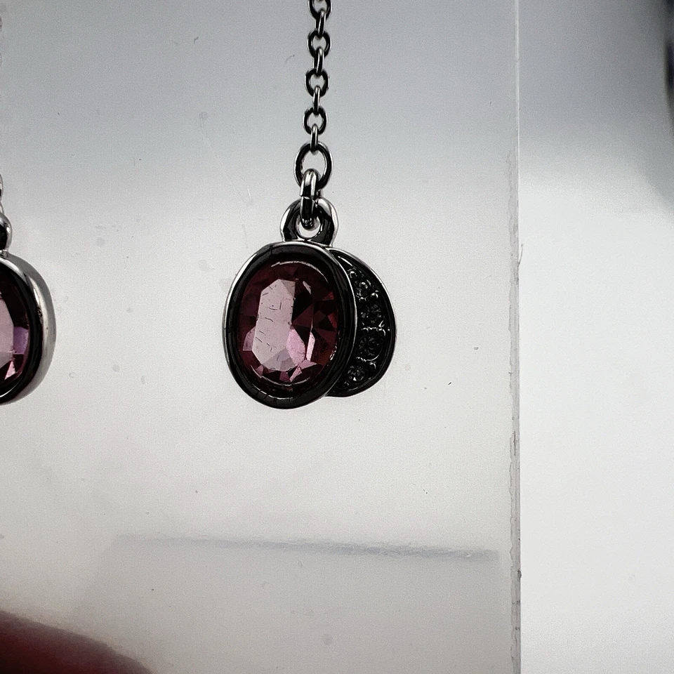 Juego de Pendientes Swarovski Cristal Rosa Colgantes 2 en 1 Firmado Cisne Tono Plata Foto 2 de 4