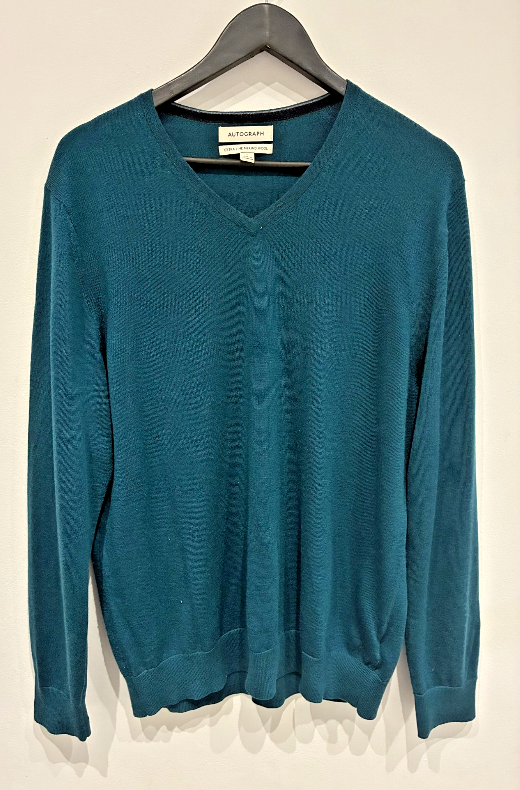 Autograph Extra Fine Merino Wool Jumper Men’s L Teal V Neck Pre-Owned