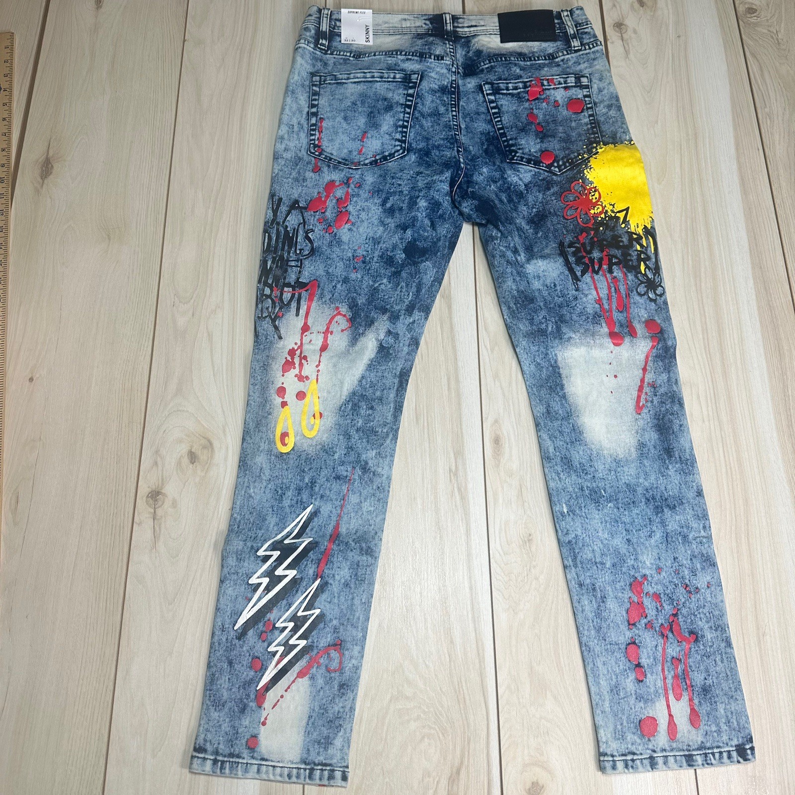 Rue21  Premium Y2K Supreme Flex Skinny Jeans Men's 32X30 Graffiti Paint Splatter thumbnail 15