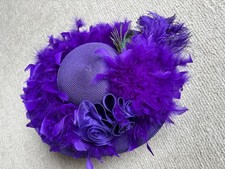 Wide Brim Kentucky Derby Church Dress Hat Purple w/ Feathers EXCELLENT CONDITION