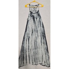 Tie Dye Lattice Racerback Maxi Dress Black White Rayon Boho ptp:  20" B#259