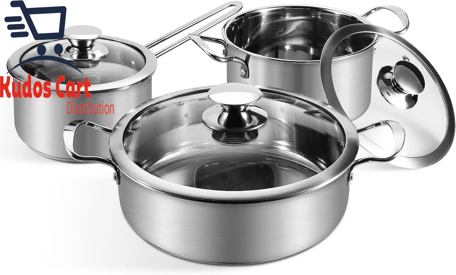 Stainless Steel Saucepan 6pc Set Pot and Pan Glass Lids Cookware Induction