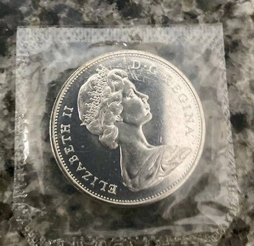 1965 Canada 80% Silver Dollar Coin $1 BU - Queen Elizabeth II-Voyageur.Mint seal