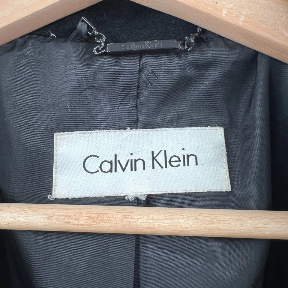 Calvin Klein velvety angora wool trench coat wrap jacket belted midi black 10 - Image 3 of 4