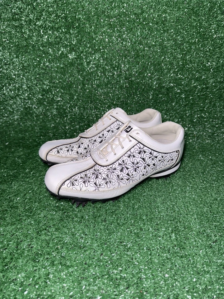 FootJoy LoPro Mujer Talla 7 Picos Zapatos de Golf Floral Blanco Negro Cuero Tenis Foto 3 de 4