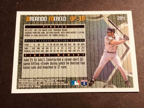 1995 Topps Finest Refractor w/peel Orlando Merced Pirates #204 - Bild 2 von 2