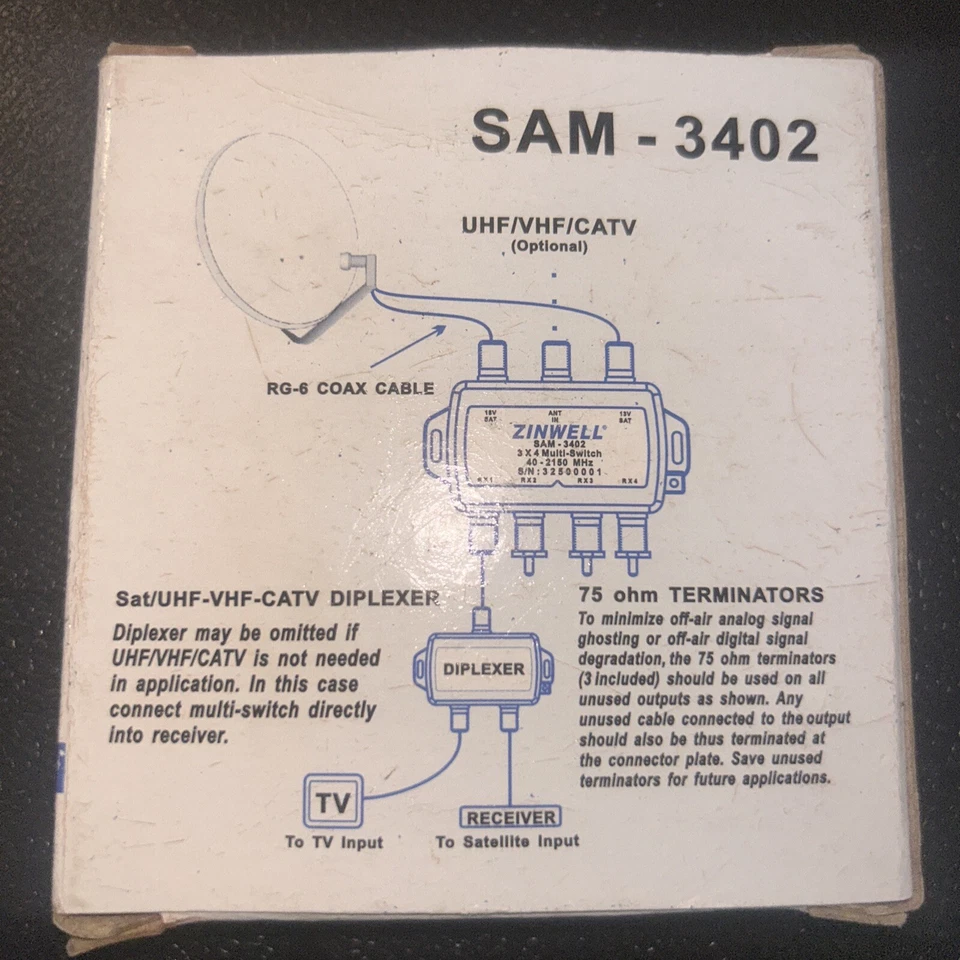 Zinwell Sam-3402 3 X 4 Multi-switch 40-2150 MHz DirecTV Approved - NEW - Image 2 of 4