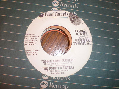 The Pointer Sisters 45 Going Down SLowly BLUE THUMB PROMO