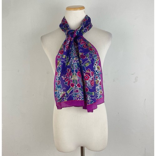 Vintage Floral Silk Scarf 1980s Bill Blass Jewel Tone Metallic Silver Neckscarf - Picture 4 of 4