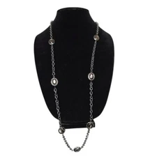 Long Station Necklace with Oval Accents - Elegant Chain Fashion Jewelry