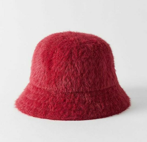 Faux Fur Gia Bucket Hat Burgundy 