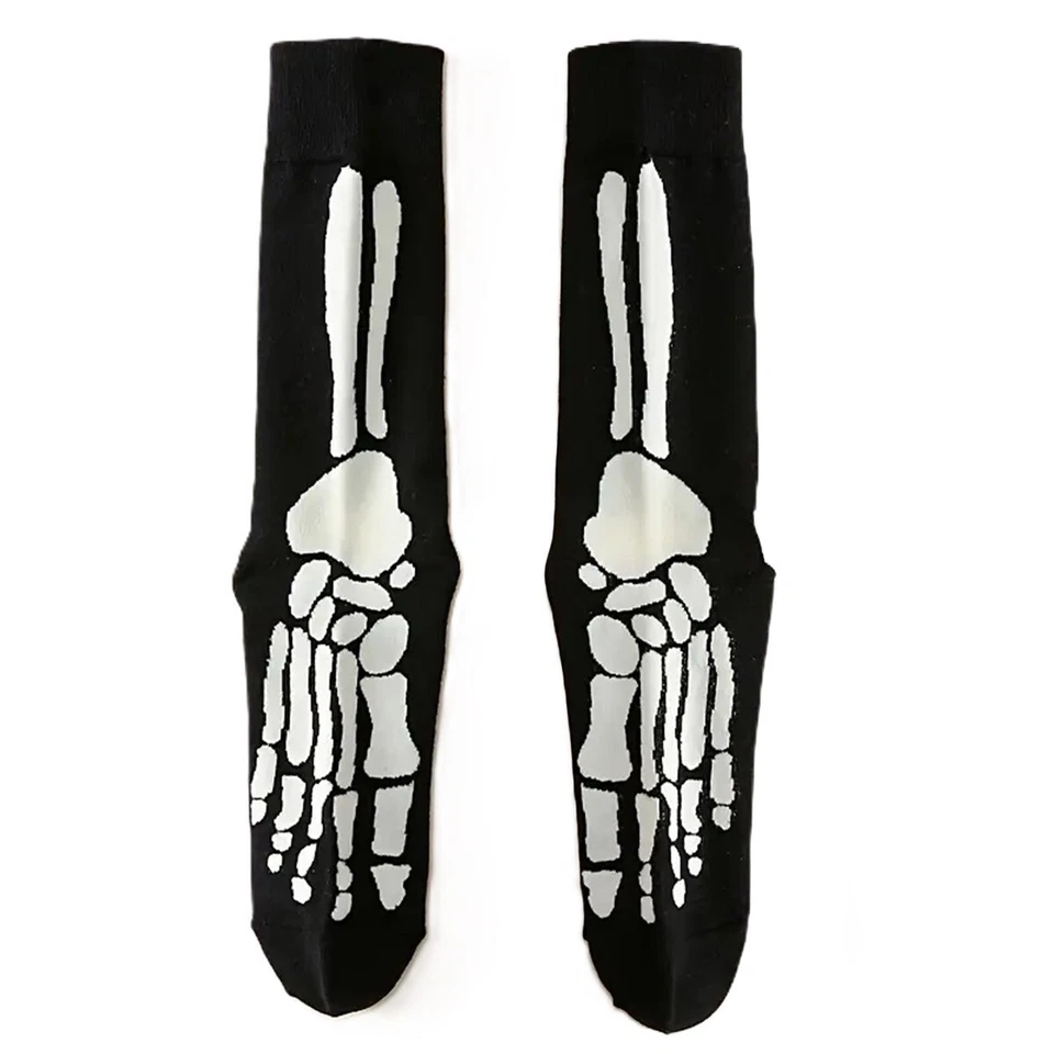 Funky Retro Black SKELETON FEET BONE CREW SOCKS Novelty Cosplay Goth Punk Unisex - Image 2 of 4