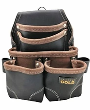 NAIL POUCH Leather Tool Pouch Carpenter Tools Belt Loops 5 Pockets LEATHER GOLD