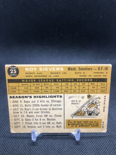 1960 Topps - Roy Sievers #25 - Picture 2 of 2