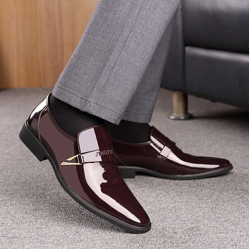 Men Dress Leather Shoes Slip on Patent Leather Casual Oxford Shoe ...
