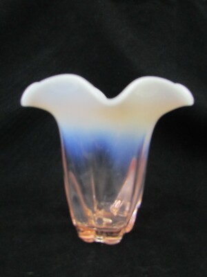 Duncan Miller Glass Co. CANTERBURY Pink Opalescent Flat Ruffled Vase