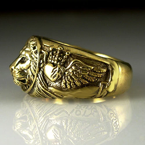 LION Brass Antique Gold Plated Men's Wedding Giraffes Eagle Lion Ring M57 - image 4 of 4