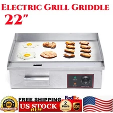 22" Electric Grill Griddle Commercial Non Stick Flat Top Grill Indoor Countertop
