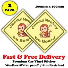 Baby On Board Car Window Bumper Sticker Sign Decal - CHEEKY MONKEY ON BOARD -2X