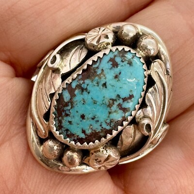 Navajo Men's  Natural Turquoise Ring Size 11 Sterling by Lorena Brown 11.3g