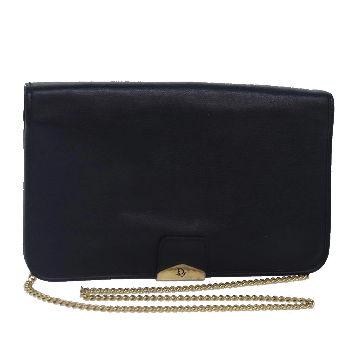 Sac bandoulière Christian Dior chaîne cuir marine or authentique cl860