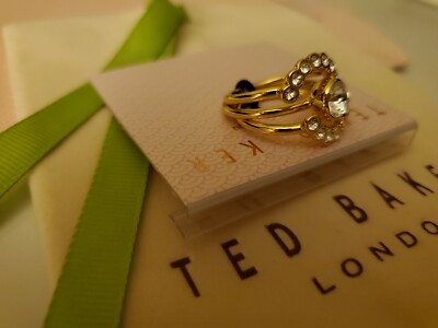 Bague Ted Baker Cadyna 3 Anneaux Cristal Plaqué Or Taille M/L - Neuf Avec Étiquette