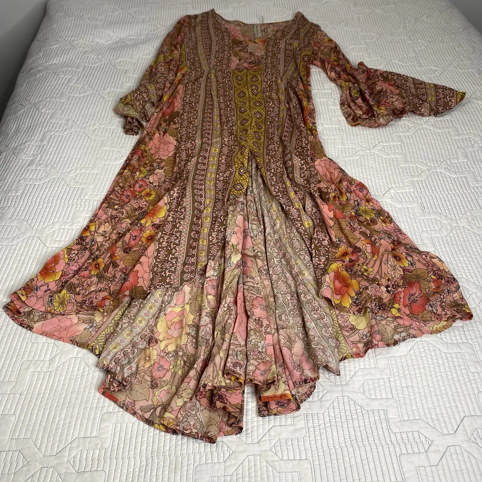 Aratta Silent Journey Feelings Dress Midi Maxi Sz L Boho Hippie Bell Sleeve - Image 4 of 4
