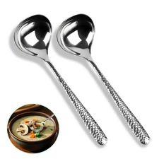 2 PCS Deep Round Soup Spoons 7.87",18/8 Stainless Steel for Cereal Bouillon Milk