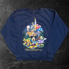 Vintage Walt Disney World Sweatshirt Navy Blue Castle Mickey Hanes Size Large