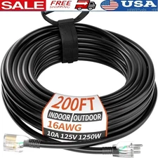 200FT Heavy Duty Outdoor Extension Cord 16AWG Weatherproof Flexible Power Cable