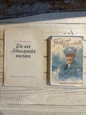 Two vintage German books Wie wir Schauspieler wurden and Flug mit Elisabeth #B6
