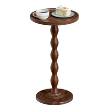 Small Round Side End Table - Solid Wood Accent Coffee Table for Living Room, 