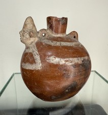 Pre-Columbian Figural Pottery Stirrup Flask - Lambayeque / Sican Culture