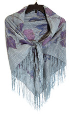 z Blue Purple Sparkle Square Fringed Scarf Metallic Thread 40 In X 40 In