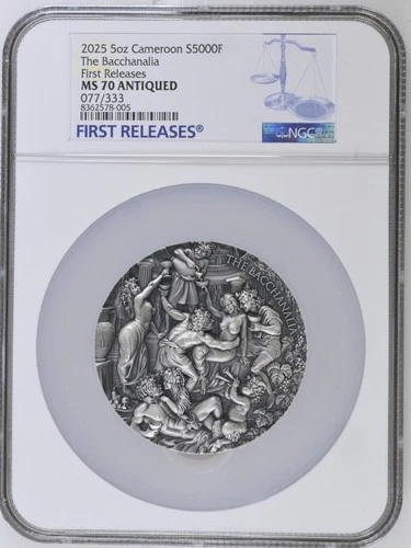 2025 Cameroon The Bacchanalia Celestial Beauty 5 oz Silver Coin NGC MS70