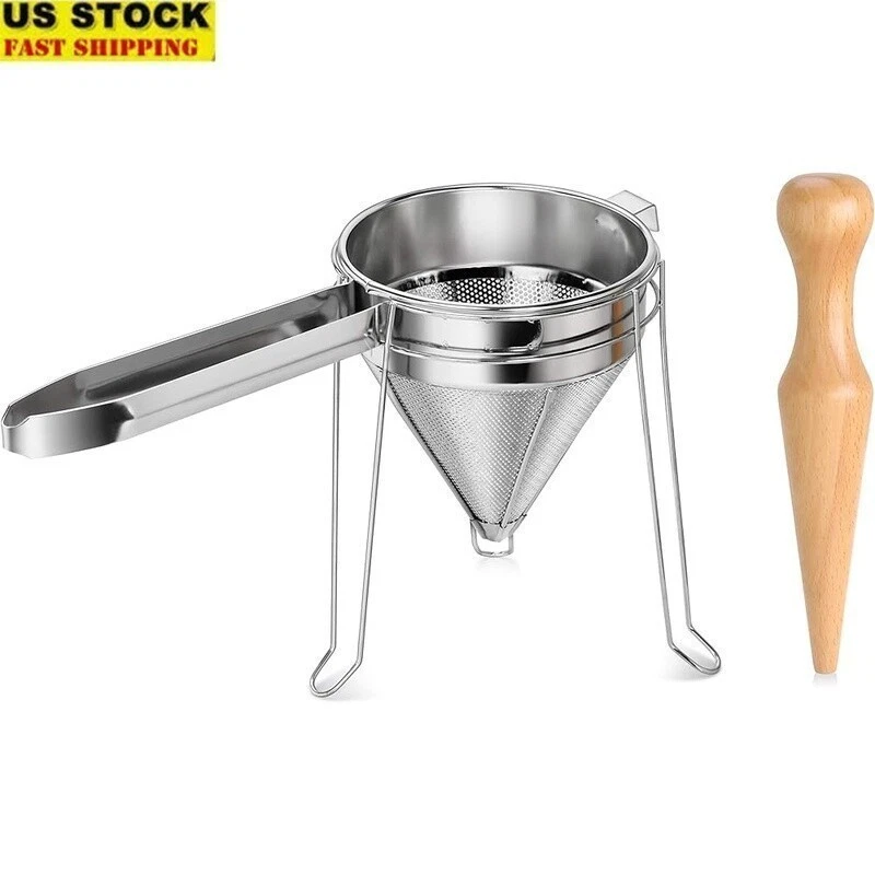 3 Piece Stainless Steel China Cap Strainer Set Fine Mesh W/ Pestle Stand New