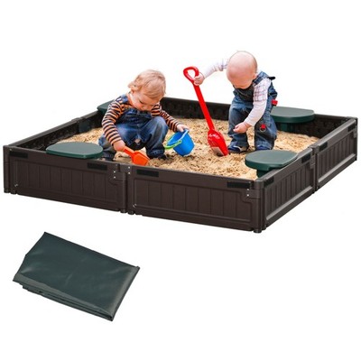 Non-Splinter HDPE Sandbox for Children, 48.5in x 48.5in, Easy Snap Build