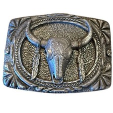 Vintage 1993 Pewter Western Bull Skull Belt Buckle Made in USA