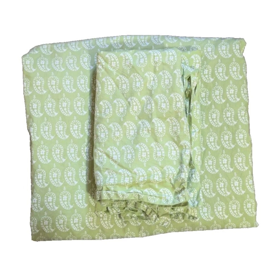 Edredón doble Pottery Barn Kids verde lima paisley 2 fundas 100 % algodón casa de campo Foto 2 de 4