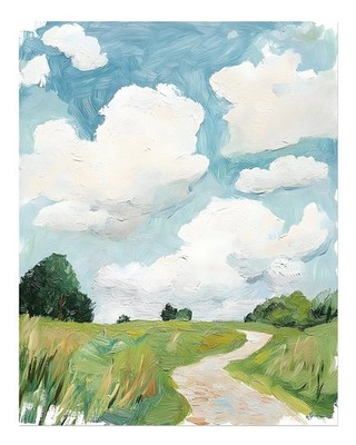 Impressionist Landscape Wall Art Poster - Scenic Sky and Fields