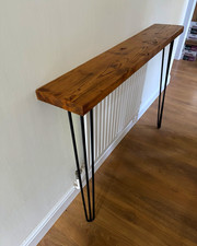 Handmade Narrow Wooden Console Table, Brown Top Black Hairpin Legs 119x21x92cm