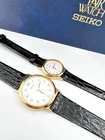 Near MINT Vintage SEIKO 7N01-6890 4N21-1150 Gold Quartz  pair Watch