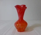 MURANO ITALY STYLE 6.5" Vintage orange red spotted ART GLASS VASE ornament