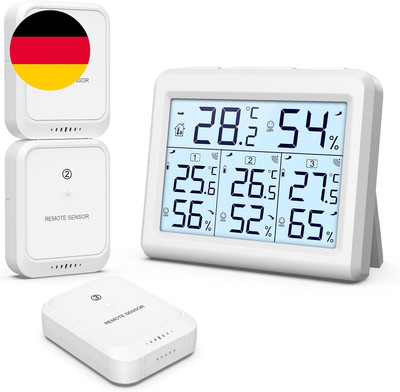 ORIA Thermometer Hygrometer, Innen Außen Thermometer Mit 3 Sensoren, Hintergrund
