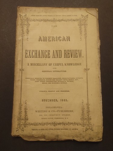 Scarce Nov. 1863 American Exchange & Review An Expositor Of Social & Economic - Picture 2 of 13