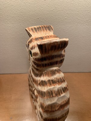 James Haddon Handcarved Wooden Wood Tabby Cat Folk Art Figurine