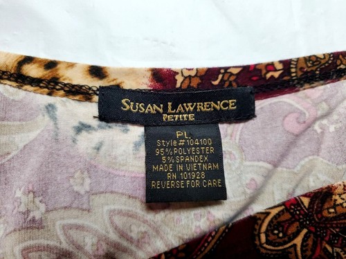 Susan Lawrence Petite Women's PL Long Sleeve Top Burgundy Paisley Pattern - Picture 3 of 5
