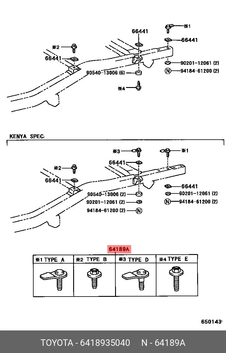 Genuine OE bolt, rear body mounting, 6418935040 for TOYOTA 64189 